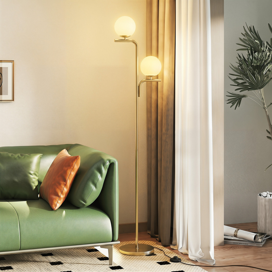 HOMCOM LED-Stehlampe in Gold mit Glaskugelschirmen, dimmbar mit 3 Farbtemperaturen für Wohnzimmer, Schlafzimmer und Büro - Bild 2