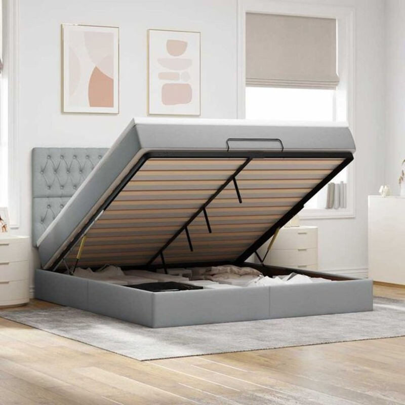 Vidaxl Ottoman Polsterbett mit Matratze und LED in Hellgrau, B/T: 180 x 200 cm - Bild 1