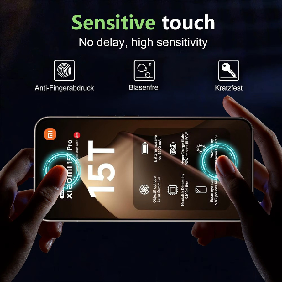 Xiaomi 15T Pro Displayschutzfolie aus gehärtetem Glas mit 9H Härte, transparent, 4 Stück (2+2) - Bild 3