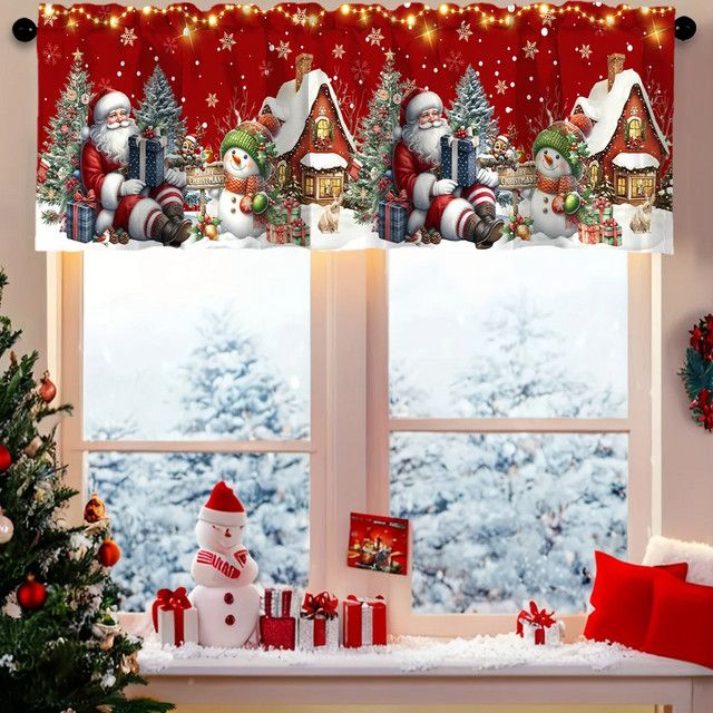 VIKAMA Weihnachtsvorhang als kurzes Banner in Rot für deine festliche Weihnachtsdekoration im Innenbereich - Bild 1