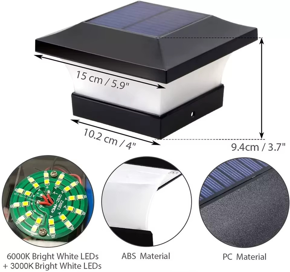 Crepow Solar LED Zaunleuchte IP65 wasserdicht für Garten und Terrasse, Schwarz, B/T/H: 9,4 x 9,4 x 15,0 cm - Bild 2