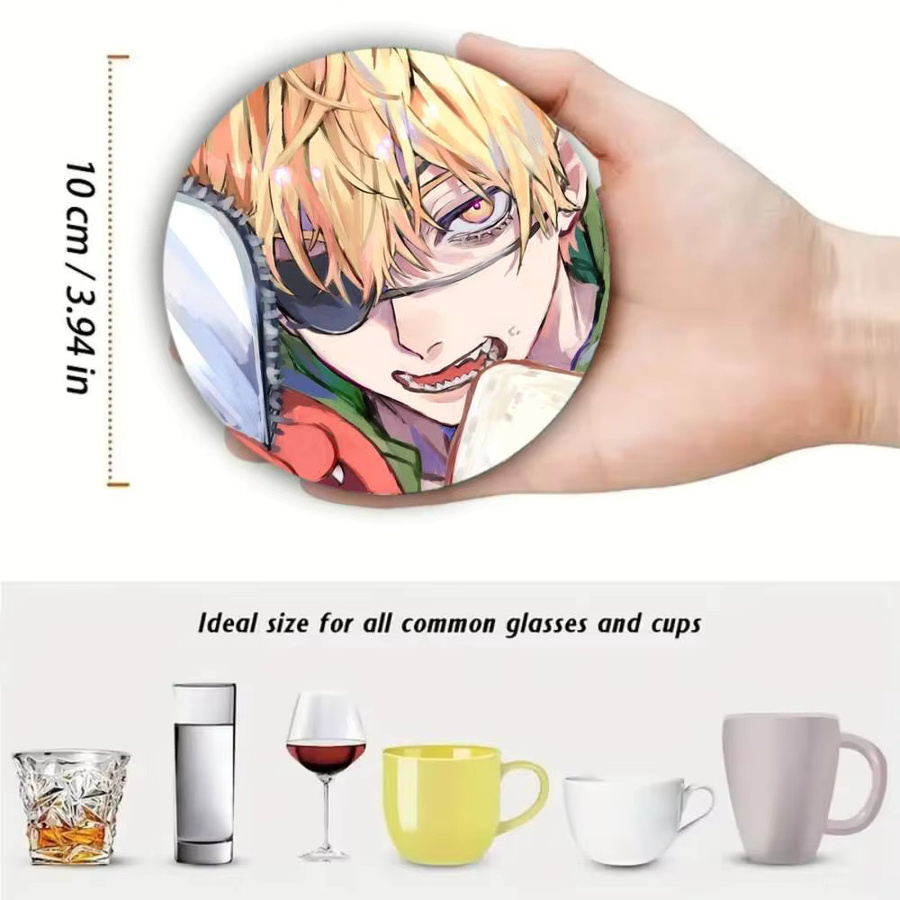 Denji Anime-Charakter Untersetzer aus Holz, rund, Durchmesser: 10 cm, mehrfarbig - Bild 5