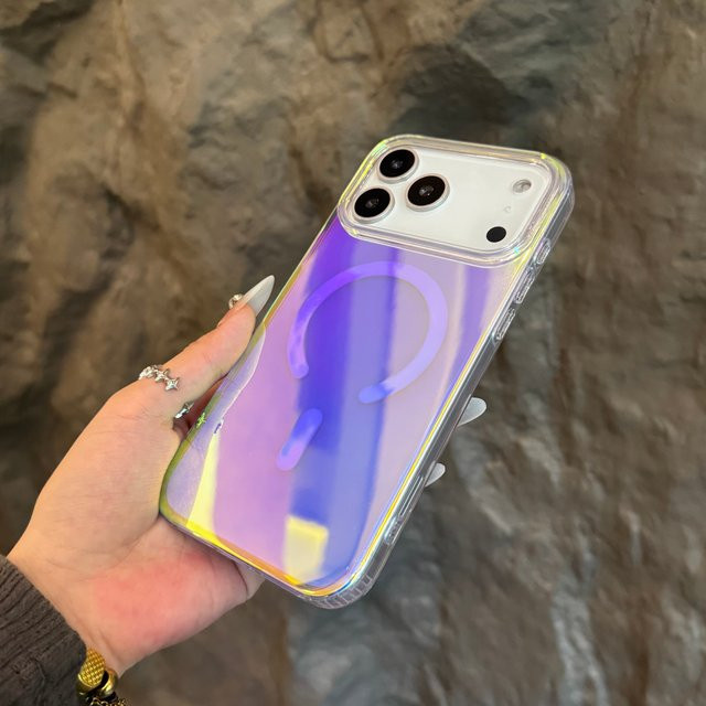 Apple iPhone 17 Pro Max, 17 Air und 17 Pro Handyhülle mit Gradient Laser Glänzender Oberfläche und Rotlicht-Streifen in Rot und Multicolour, Magnetische Kabellose Ladehülle - Bild 1