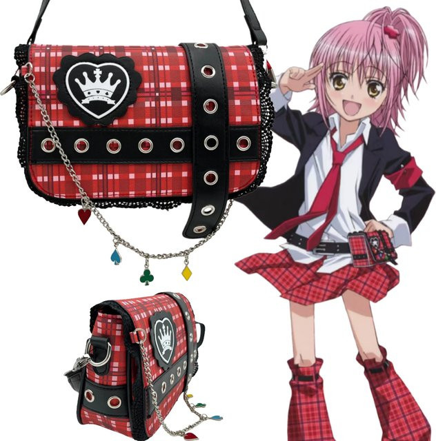 BOOCRE Anime Hinamori Amu Cosplay Umhängetasche, Red Grid Messenger, Leder Handtasche - Bild 1
