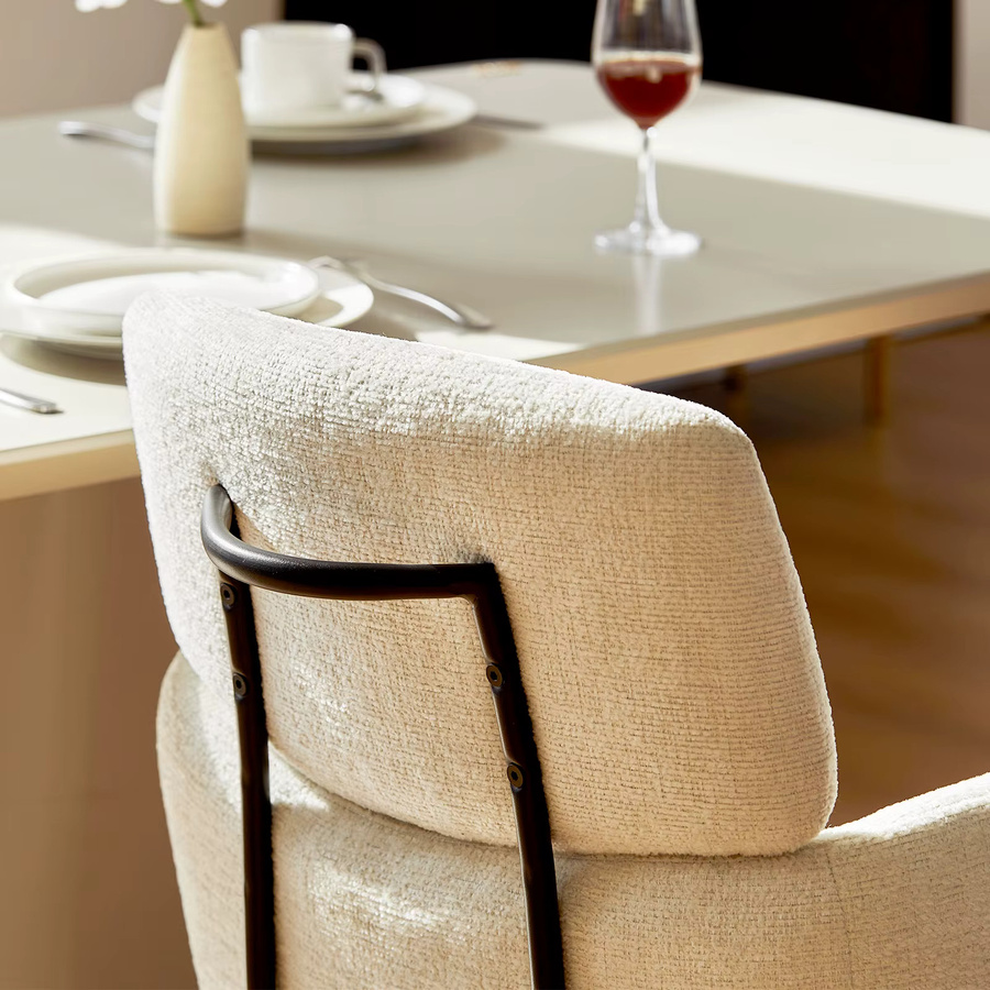 Lemroe Esszimmerstuhl aus Chenille-Stoff in Beige, 360 Grad drehbarer Akzentstuhl mit Armlehnen für Wohnzimmer und Küche - Bild 3