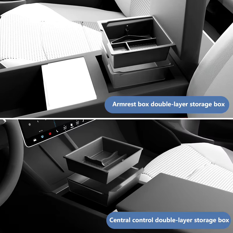 Heenvn Mittelkonsolen-Organizer mit verstecktem Stauraum für Tesla Model 3 Highland und Model Y Juniper, Farbe: Schwarz, Material: ABS und Silikon - Bild 5