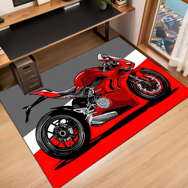 VIKAMA Motorrad-Teppich in Rot, rutschfester Bodenmatten-Design für Wohnzimmer und Schlafzimmer - Bild 5