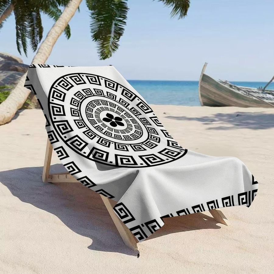 Schnelltrocknendes Mikrofaser Strandtuch mit griechischem Mäandermuster in Schwarz-Weiß, Breite: 30 cm, Höhe: 60 cm - Bild 2