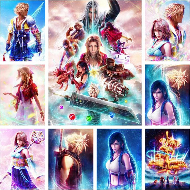 KAYOU 5D-Diamantgemälde Final Fantasy XIV Cloud und Tifa Mosaik-Dekor Multicolor B/H: 20 x 20 cm - Bild 1