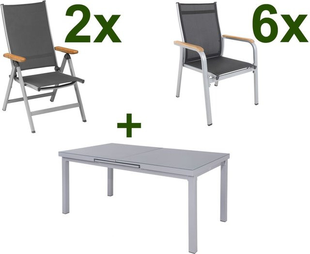 Kettler Granada Garten-Essgruppe in Silber aus Alu und Textilene mit ausziehbarem Tisch und 8 Stühlen - Bild 1