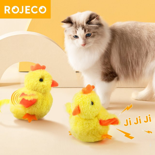 ROJECO Katzenminze-Katzenspielzeug, interaktives klappendes Küken, mit Sound, ferngesteuert, wiederaufladbar, flauschiges Plüsch-Katzenspielzeug - Bild 1