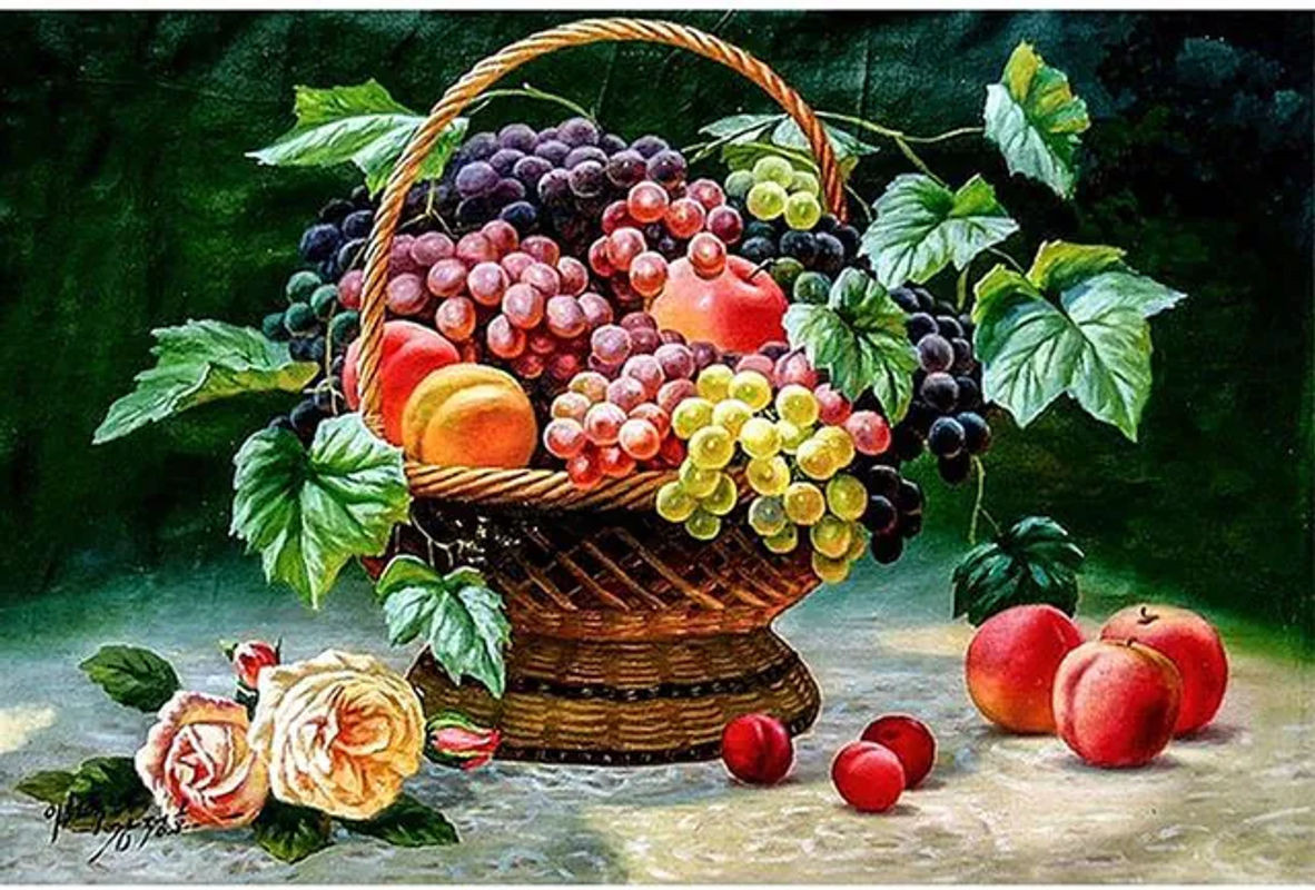 FIYO Diamond Painting Set Blumenkorb und Obst als 5D DIY Kreuzstich Stickerei, mehrfarbig, B: 70 cm, H: 50 cm - Bild 1