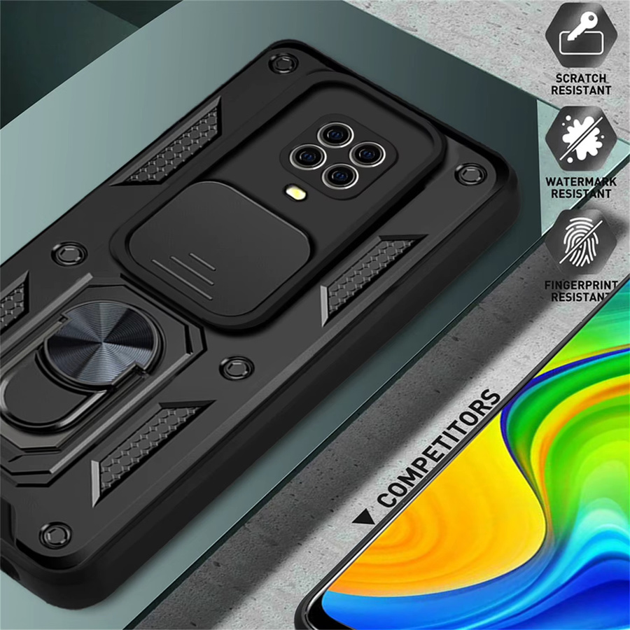 Stoßfeste Schutzhülle für Xiaomi Redmi Note 9S mit magnetischem Ring und Push-Pull Kamera-Schutz in Schwarz und Grün - Bild 5