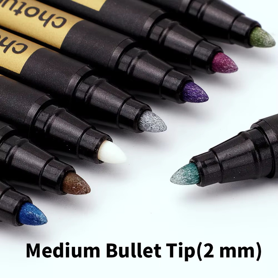 Metallic-Marker Set mit mittlerer Bullet-Spitze in Mehrfarben für schwarzes Papier, Basteln und Rock Painting, permanent - Bild 3