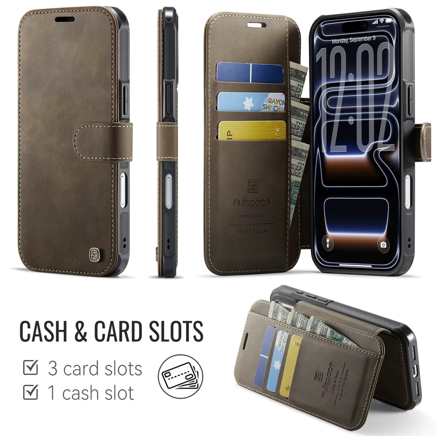 szHAIyu Magnetische PU-Leder-Brieftaschenhülle mit Kartenfach für MagSafe als Flip Cover für iPhone 17 Pro Max, Air 17e, 16e, 15, 14 Plus, 13, 12 in Grün oder Braun - Bild 2