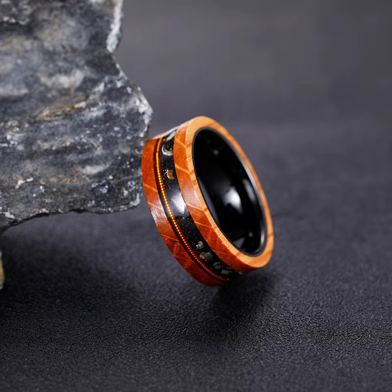 TIGRADE Ring Wolfram, Olivenholz, Schwarz, Herren, 8 mm - Bild 2