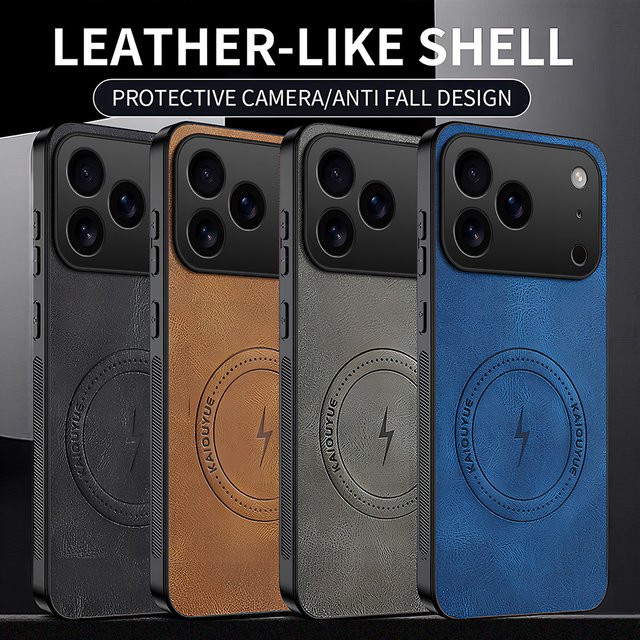 Caynes Magnetische Lederhülle für iPhone 17 Pro Max, 17 Pro, 17 in Braun – Stoßfeste Klassik-Schutzhülle mit kabelloser Ladefunktion - Bild 1