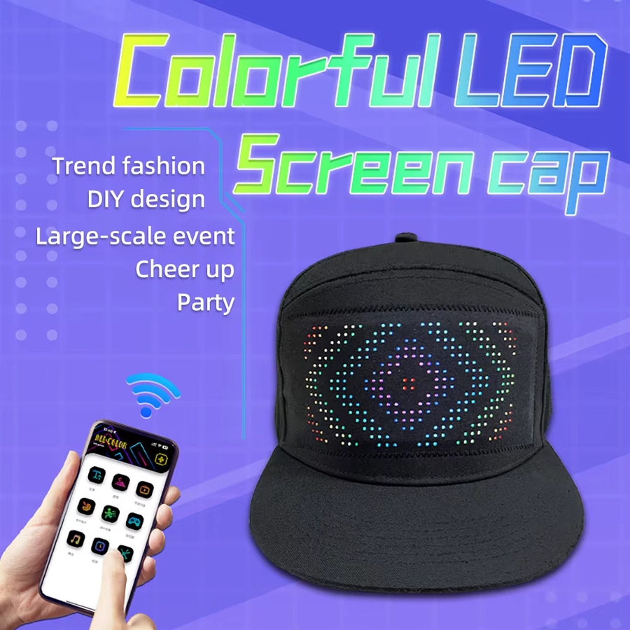 Smart Pixel Matrix LED Baseballkappe mit Bluetooth und App-Steuerung, Schwarz, Wiederaufladbar - Bild 2