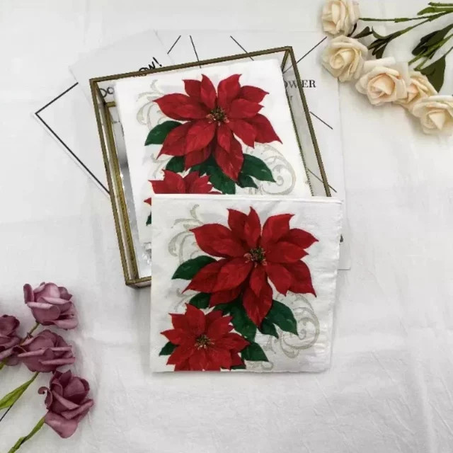 GUANYAO Weihnachtsstern Servietten, 2-lagig, 20 Stück, B: 33 cm - Bild 1