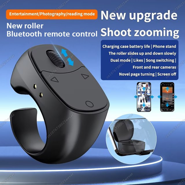 Ola Esporte Mini Kabelloser Bluetooth-Seitenumblätterer als Fingerring-Fernbedienung für iPhone iOS Android iPad und Kindle, USB-aufladbar, in Schwarz und Weiß - Bild 1