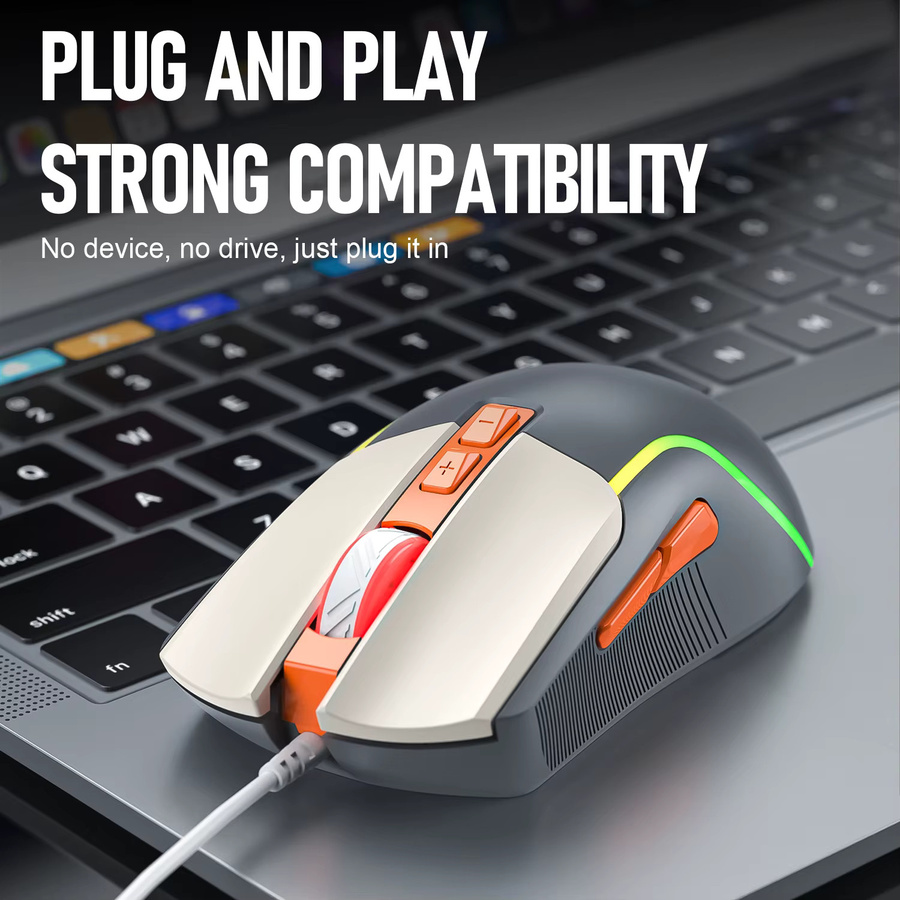 SMAILWOLF M18 Gaming Maus mit Beleuchtung, USB-Kabel, 3600 DPI, Schwarz/Grau - Bild 5