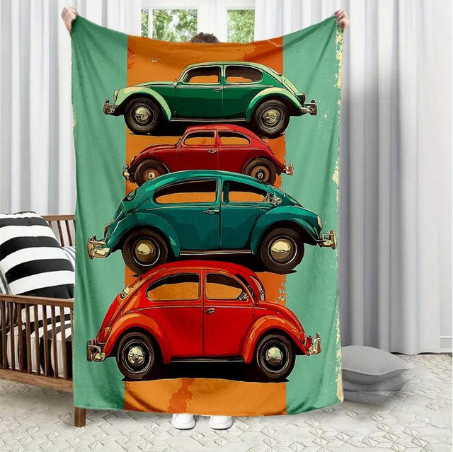 JMG Household Supplies Flanell Decke mit Retro Käfer Auto Motiv in Multicolour, B/H: 70 x 100 cm - Bild 1