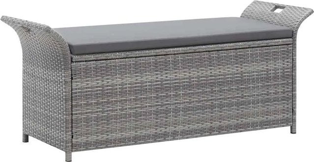 vidaXL Sitzbank aus Poly-Rattan mit Stauraum und Kissen in Grau, Breite: 138 cm, Tiefe: 60 cm, Höhe: 50 cm - Bild 1