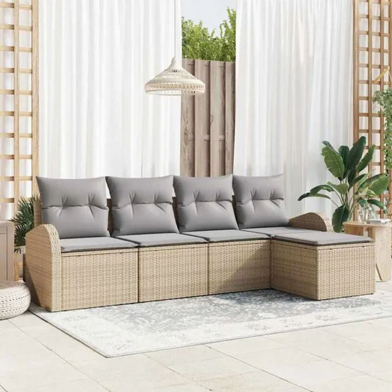 Vidaxl Garten-Sofa-Set aus Poly-Rattan mit 5 Kissen in Beige und Hellgrau - Bild 1