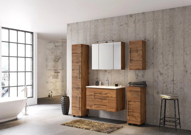 Held Möbel Waschtisch-Set Rom in Wotaneiche mit Spiegelschrank und LED-Beleuchtung, Breite: 80 cm - Bild 1