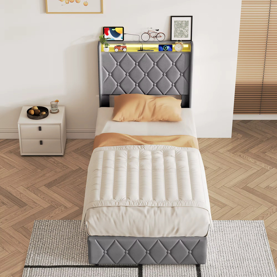 Anajqaqia Polsterbett mit Stauraum und Lattenrost in Dunkelgrau, B/T/H: 90 x 200 cm - Bild 2