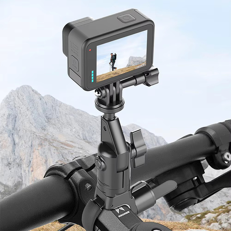 ALLOET Rotierende Kamera-Halterung für Motorrad und Fahrrad, kompatibel mit Insta360 X2 X3 X4, GoPro 12 11 10 und DJI, Farbe: Schwarz - Bild 2