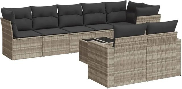 vidaXL 9-tlg. Garten-Sofagarnitur aus Poly-Rattan mit Kissen in Hellgrau - Bild 1