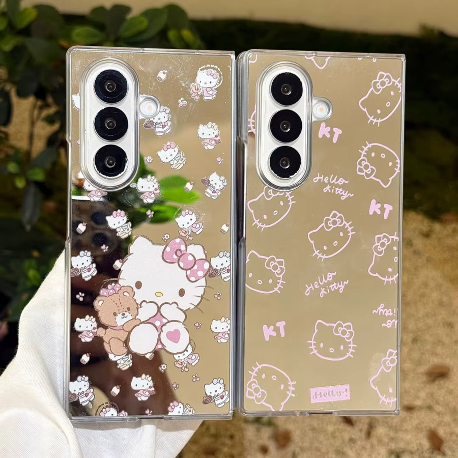 Hello Kitty Handyhülle mit Make-up-Spiegel und Kurzband für Samsung Galaxy Z Fold 7 6 5 4 3, stoßfeste Acryl Schutzhülle, mehrfarbig - Bild 2