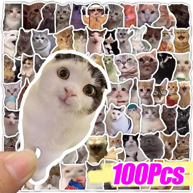 Kawaii Katze PVC Aufkleber mit lustigen Meme-Motiven in Mehrfarbig für Laptop, Telefon und Flaschen - Bild 1