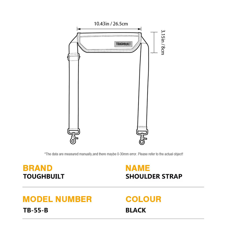 ToughBuilt TB-55-B Gepolsterter Schultergurt zur Gewichtsverteilung in Schwarz für ClipTech Taschen und Werkzeuggürtel - Bild 4