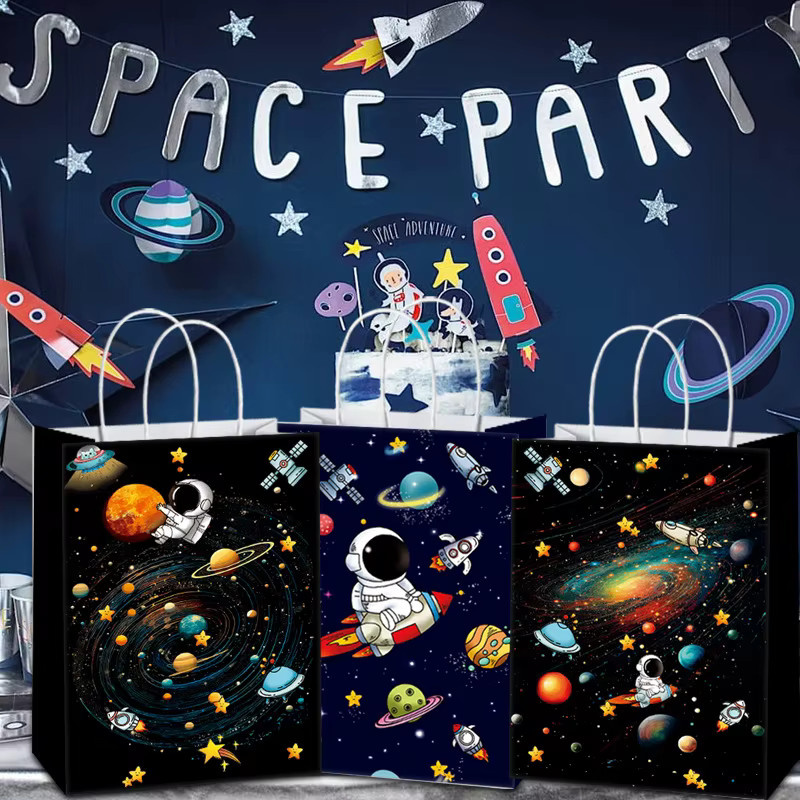 PartiesTour Weltraum-Geschenktüten mit Griff für Kinder, Galaxie-Thema Geburtstagsparty-Dekoration, Mehrfarbig - Bild 2
