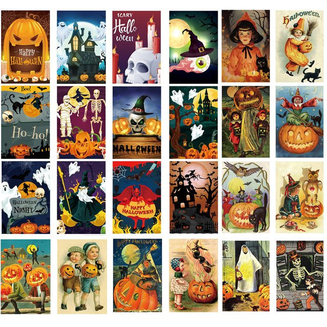 WEIGAO Vintage Halloween Grußkarten Set mit Kürbis und Geist, 12 Stück, Multicolor - Bild 1