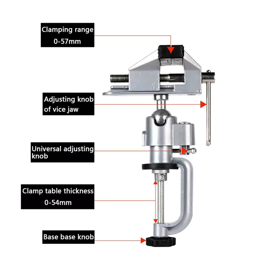 VIBRATITE Tischklemme aus Aluminiumlegierung, 360 Grad drehbar, Klemmbereich: 36–55 mm und 45–61 mm, Größe: 147 mm - Bild 1