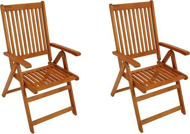 DEGAMO Klappsessel LAGO 2er Set aus geöltem Eukalyptus-Holz in Braun, 8-fach verstellbar mit Armlehnen - Bild 1