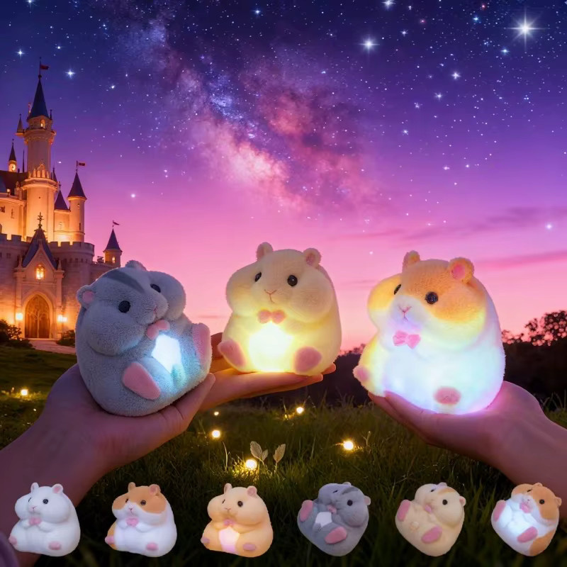 Bandai Cartoon Beflockung Hamster Kawaii Action Figure, Nachtleuchtende Leuchtende Puppe, Bunt / Mehrfarbig - Bild 2