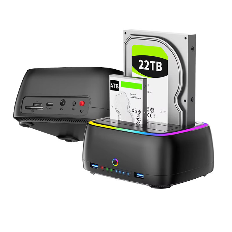 Kebidu 7-in-1 Dual-Bay Festplattenstation USB 3.0 SATA HDD-Dockingstation für 2,5 und 3,5 Zoll HDD/SSD mit Offline-Klon-Funktion und TF/SD-Kartenleser, Schwarz - Bild 7