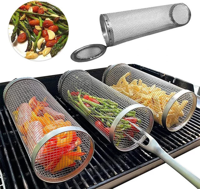 Runder Grillkorb aus Edelstahl von DUTRIEUX in Silber für Outdoor und Camping - Bild 1