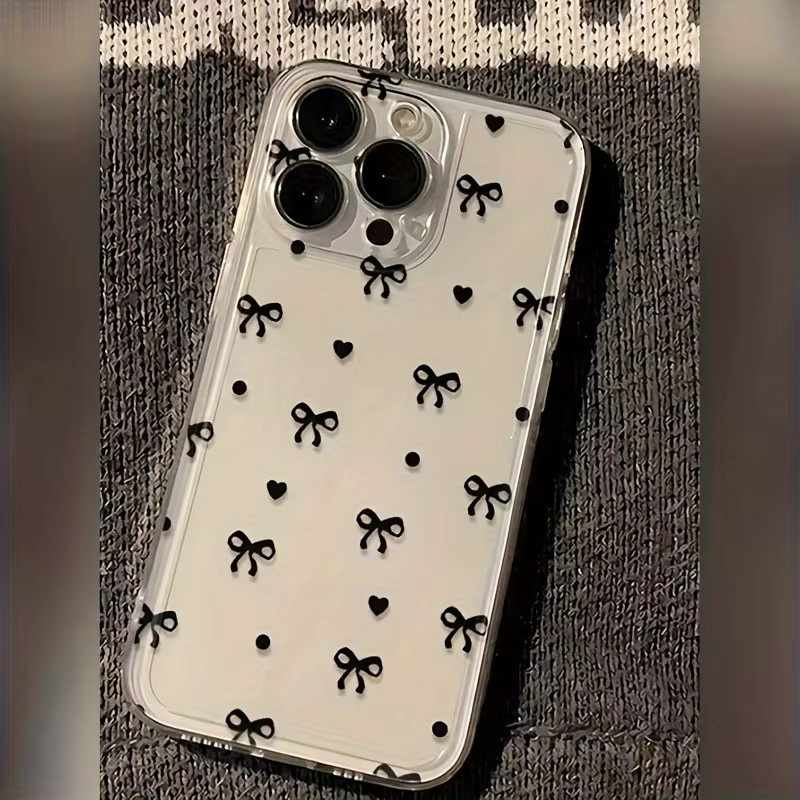 Schwarze TPU-Handyhülle mit Schleifenknoten und Herzmuster für Apple iPhone 11 bis iPhone 17 Pro Max Serie - Bild 3