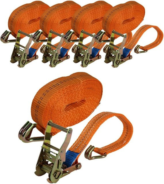 TRUTZHOLM 5er Set Profi Ratschen Spanngurte in Orange und Schwarz, 2-teilig, Länge: 6 m, Tragkraft: 2 t, TÜV GS zertifiziert - Bild 1