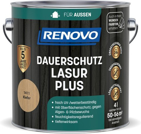 RENOVO Dauerschutzlasur PLUS für Holz, Farbe: Braun, halbtransparent, satin-glänzend, 4,0 l - Bild 1