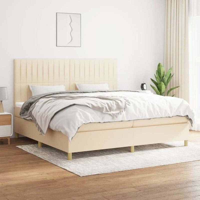 vidaxl Boxspringbett mit Matratze in Beige aus Stoff und Holzwerkstoff B/T: 200 x 200 cm - Bild 1