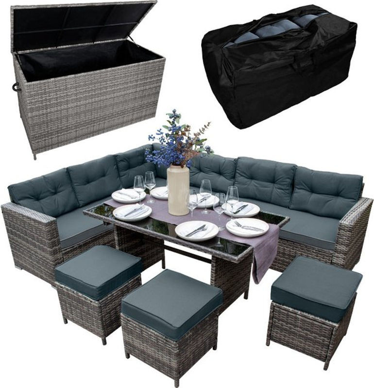 Monster Shop Rattan Eckgarnitur mit Kissenbox und Auflagenbox Grau 582l - Bild 1
