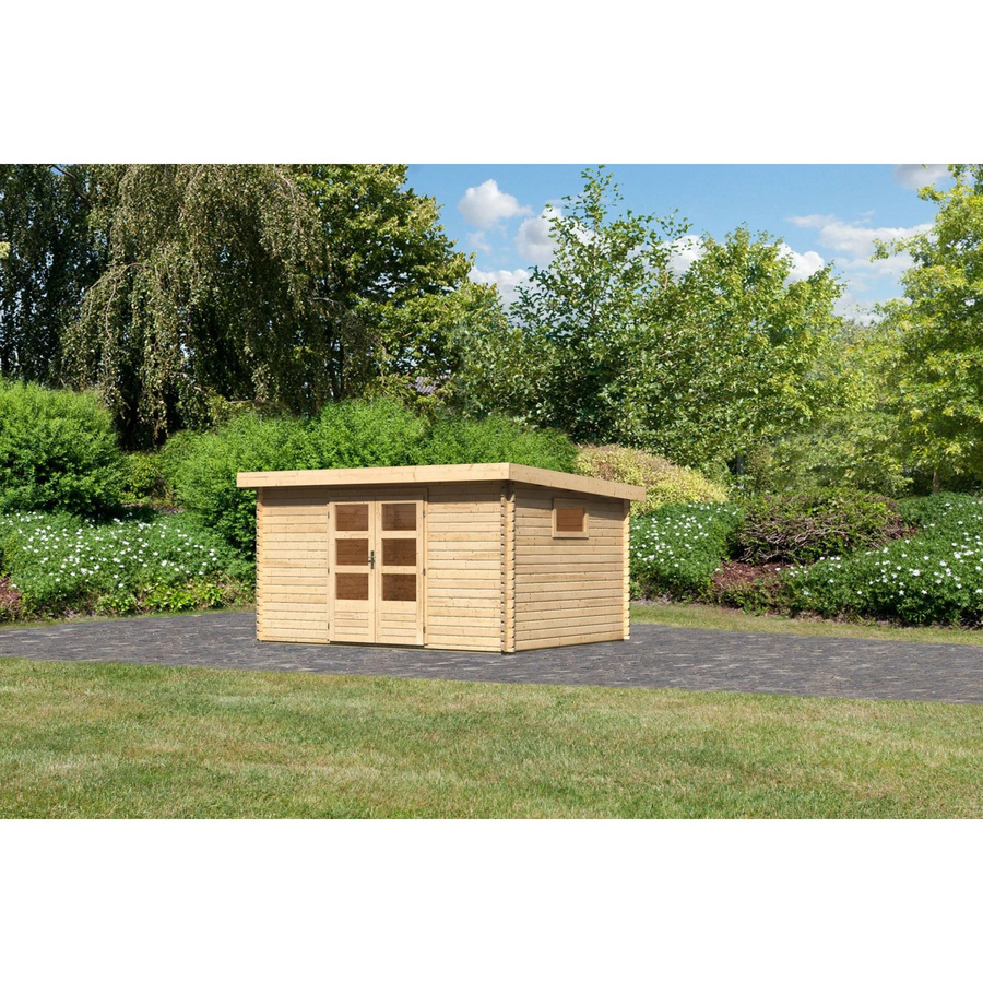 Karibu Holz-Gartenhaus Jeebel 5 in Natur mit Pultdach und moderner Blockbohlenbauweise, B/T/H: 372 x 282 x 217 cm - Bild 2