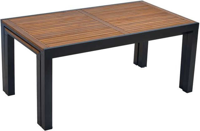 Merxx Flex Ausziehtisch für den Garten aus Aluminium und geölter Akazie in Grau/Braun, B/T/H: 100 x 80 x 76 cm - Bild 1