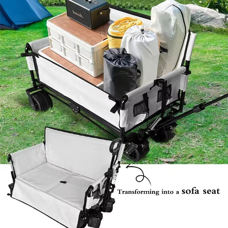 Multifunktionaler zusammenklappbarer Campingwagen von OUCEY in Weiß mit Rollen und Metallgestell - Bild 2